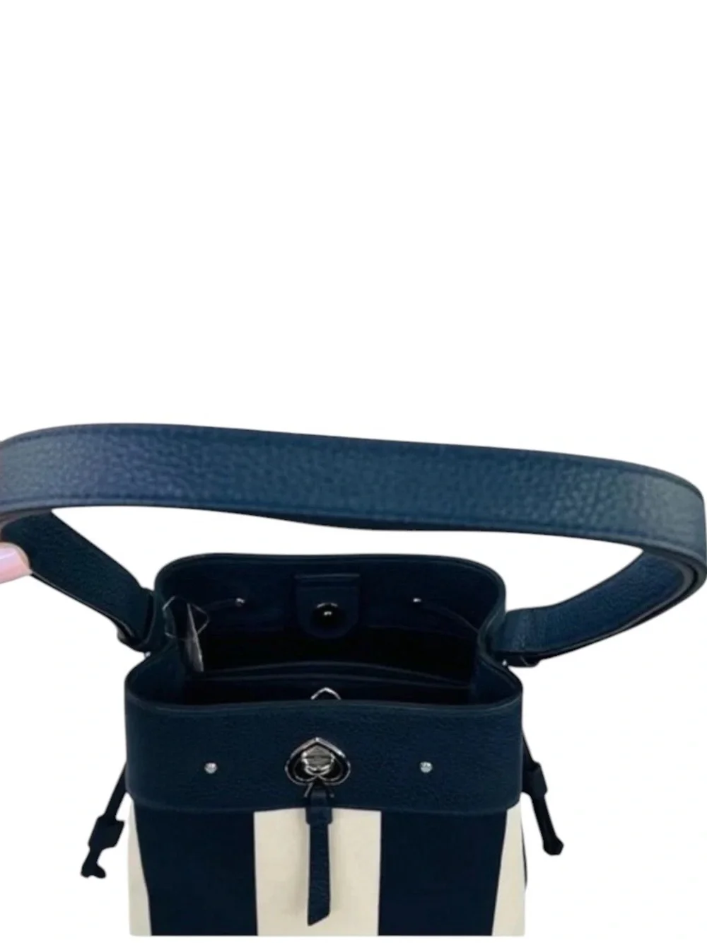 Kate Spade New York Marti Even Stripe Small Bucket Bag Blazer Blue & Cream NWT